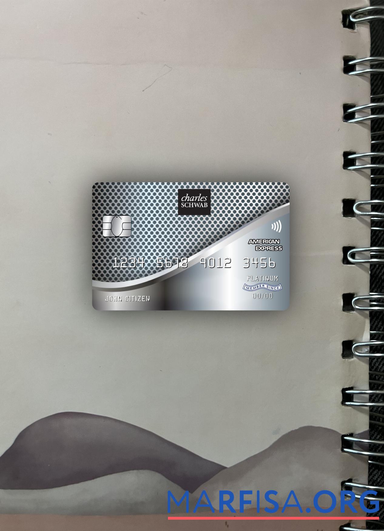 Realistic USA Charles Schwab & Co bank american express credit card photolook front real example
